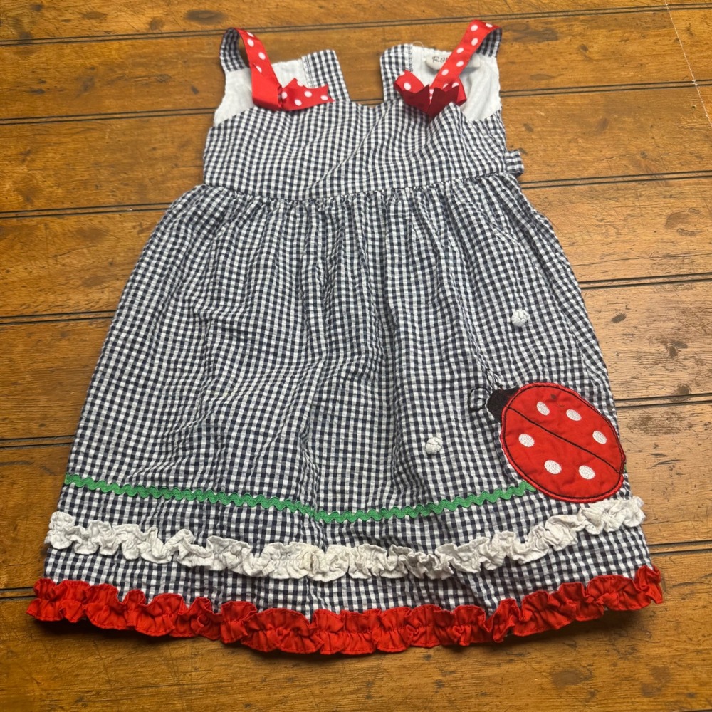 Rare Too Toddler Girls Gingham Ladybug Dress Red Polka Dot Bows 3T‎